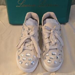 Lauren Lorraine Lolina Women's Ivory Sneakers Crystal Embellishments Sz 6.5 NIB